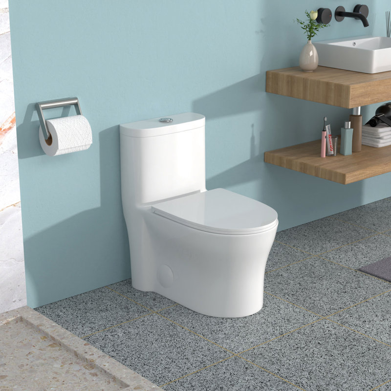 Ceramic Toilet One Piece For Bathroom 12 - Inch Rough In 1.22/1.6 Dual Flush With Soft Close Pp Seat 800G Map Quiet And Clean Skirted Quick Release Hinge Efficient Style