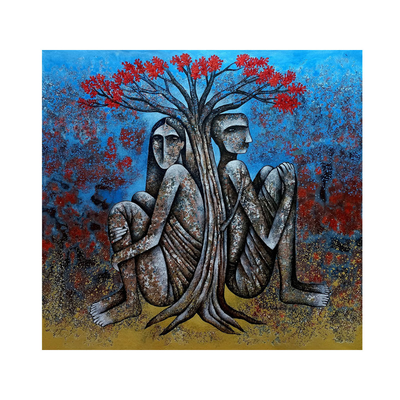 Couple sous le Gulmohar | Acrylique sur toile | Par Ranjith Raghupathy