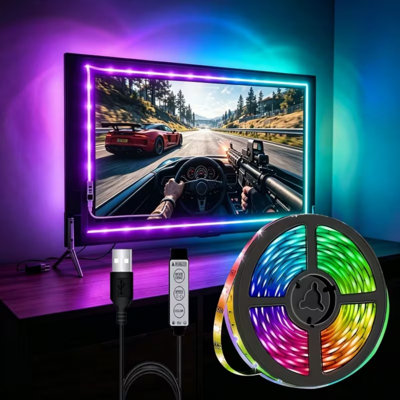 Bande lumineuse 1M 5050 RVB à DEL, rétroéclairage FPC flexible de 5 V avec application Bluetooth et télécommande à 24 touches de synchro musicale, bande lumineuse à intensité variable pour éclairage d'armoire et de décoration intérieure