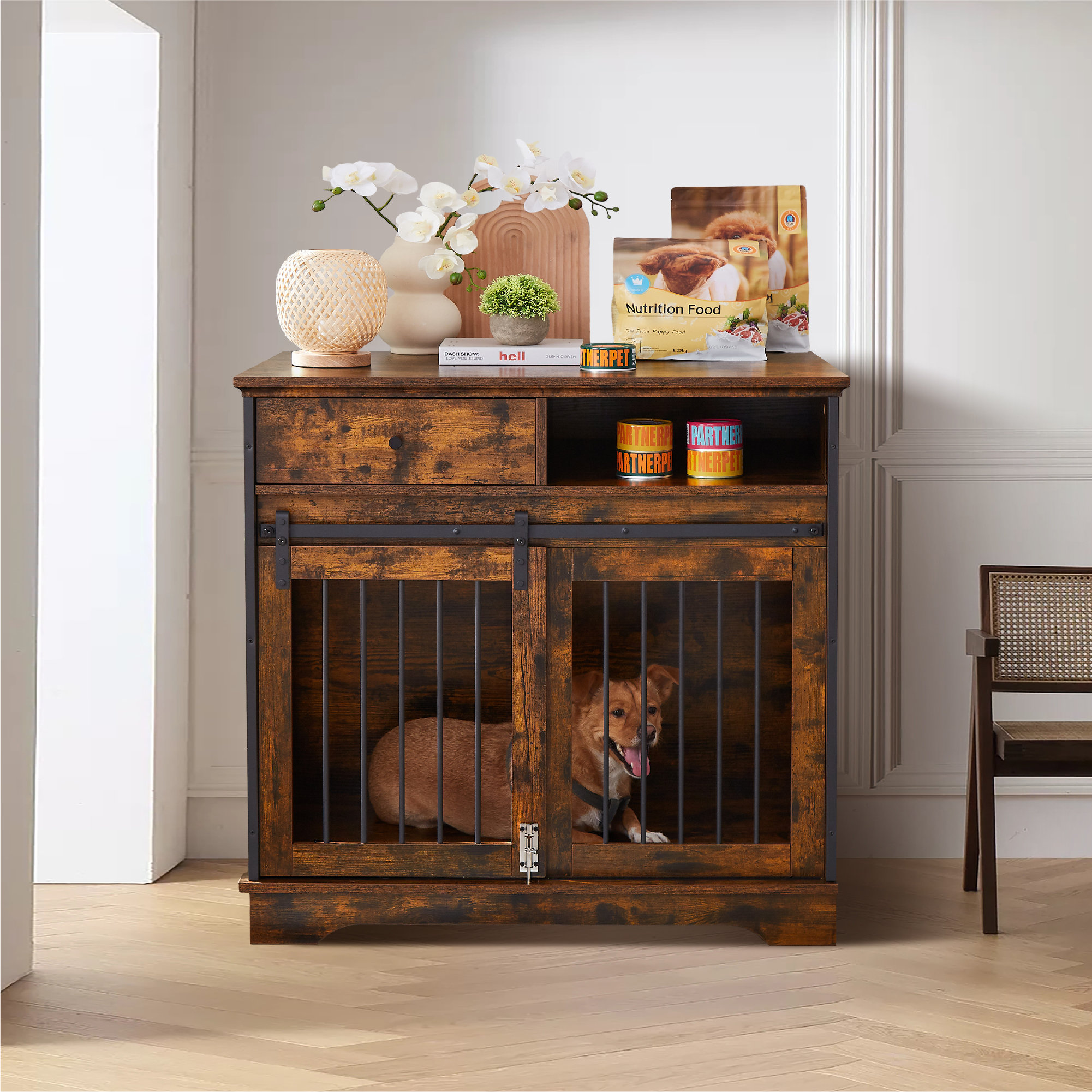 Tucker Murphy Pet™ Sliding Door Dog Crate With Drawers Wayfair