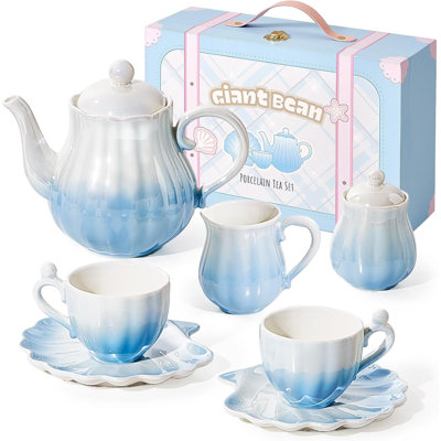 Giant bean Porcelain Tea Set, Gradient Blue Real Tea Party Set for Little Girls