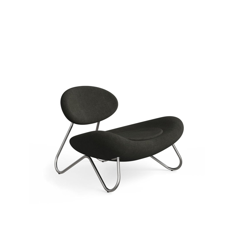 Meadow Lounge Chair, Black Painted Steel Frame, Brushed Stainless Steel, Natural Polyester Blend