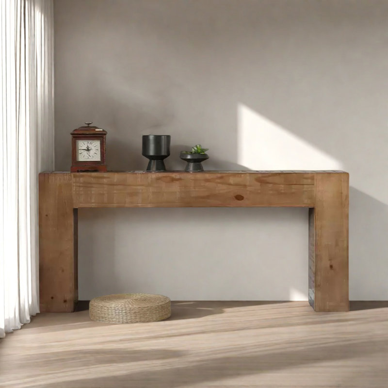 Retro Minimalist Art Solid Wood Console Table, Natural Wood, 31.5" H x 86.61" W x 11.8" D