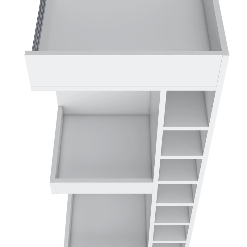   Bar d'angle avec support à vin et tablette ouverte, Blanc, H 45,9 po x l 18,3 po x P 18,3 po