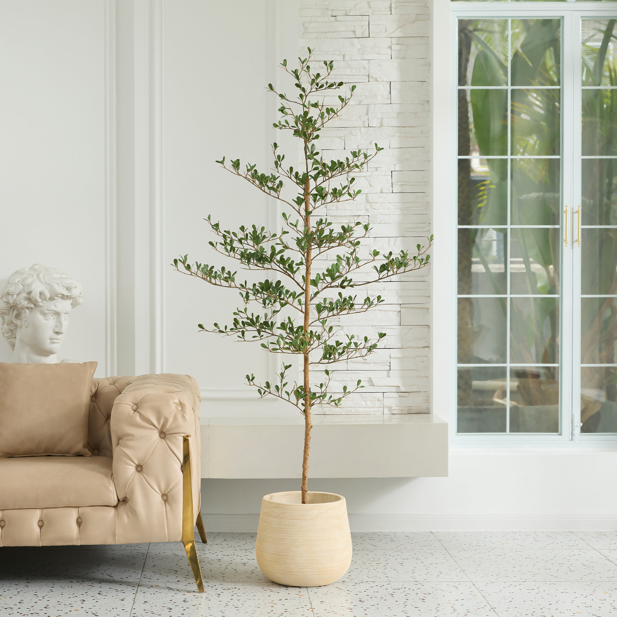 Adcock Artificial Tree Black Olive, UV Resistant Faux Plants - Real Wood Trunk, Floor Plant Outdoor Decor