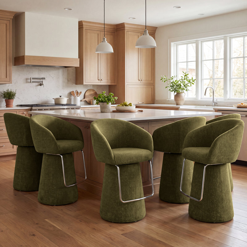 Tabourets de bar rembourrés modernes Everly, ensemble de 6, Green, 6