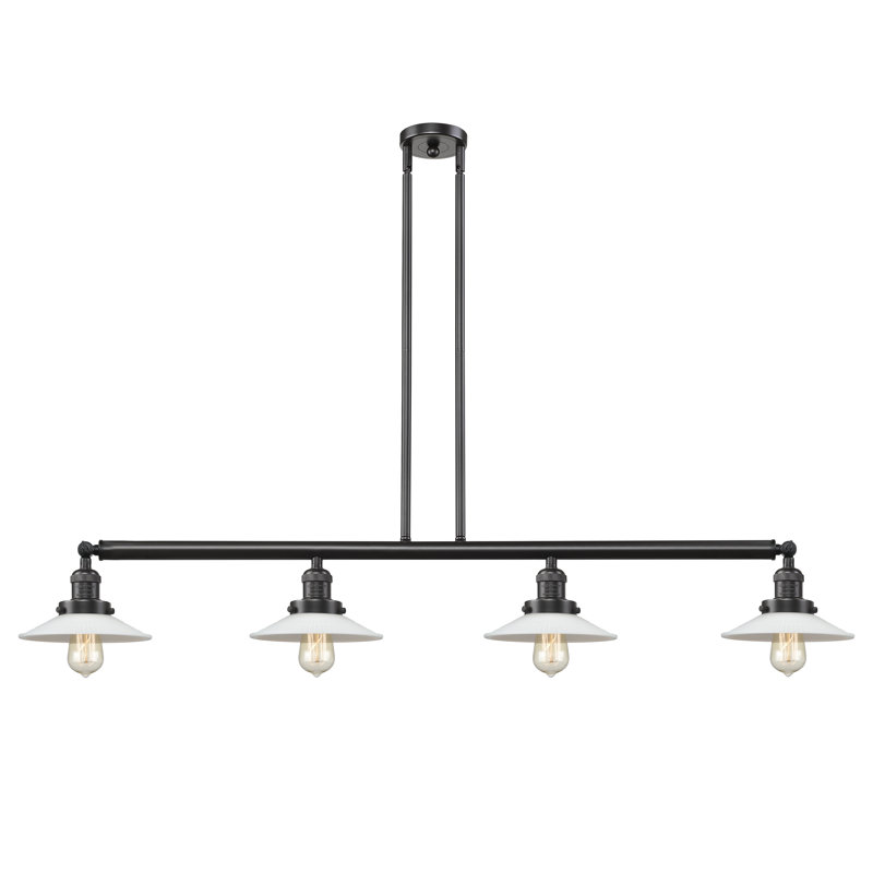 Miramontes 4 - Light Kitchen Island Pendant, Matte White Halophane, Satin Gold, 6 Watt Vinage LED Bulb
