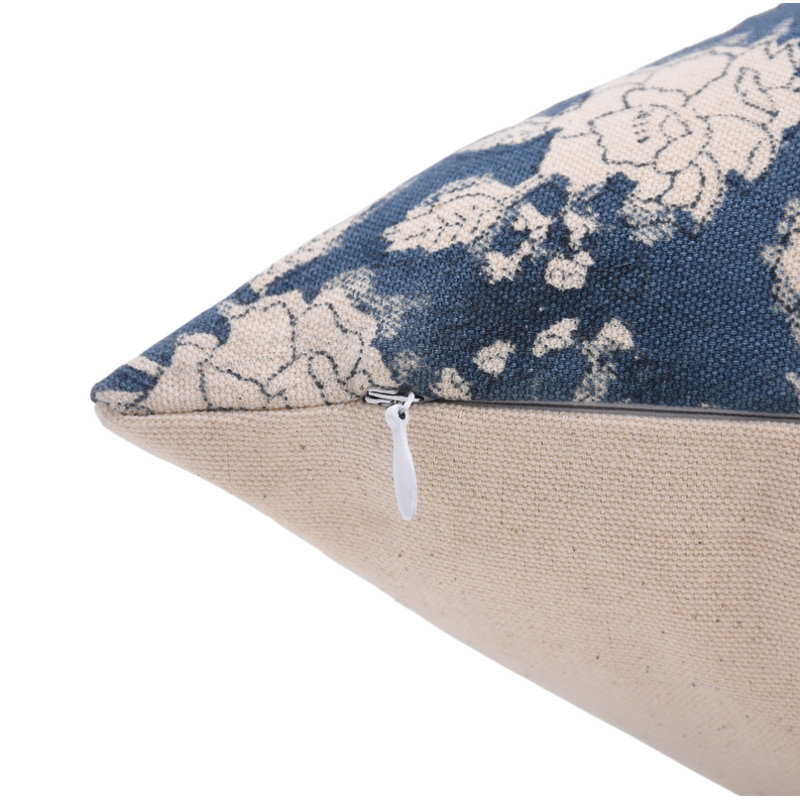 Coussin décoratif en lin naturel à motif de blocs de couleur bohème bleu - 14 x 14, 14 po x 14 po, Carré