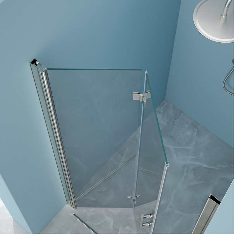 Porte de douche pliante sans cadre avec verre trempé l 32 po x H 72 po, Chrome