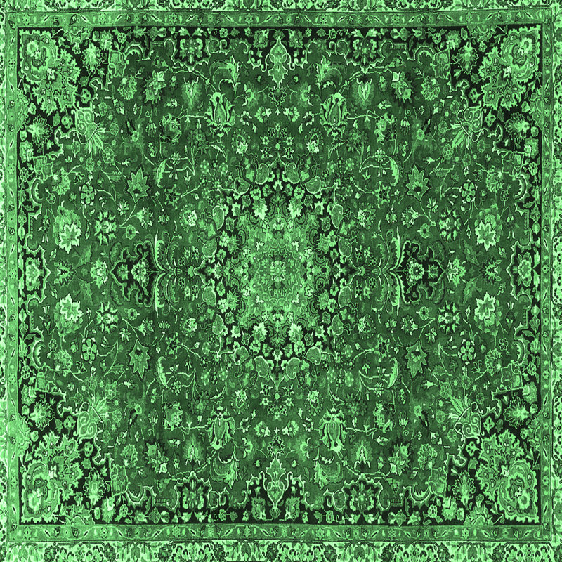 Tapis oriental en laine / polyester tissé à la machine Alcena - vert émeraude / noir, Carré 3 pi