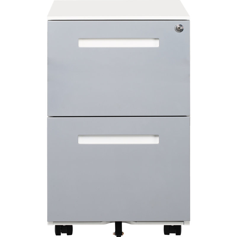 Classeur verrouillable à 2 tiroirs sur roulettes, gris - Métal roulant pour mobile format lettre / a4 avec tiroirs, papiers, désirable