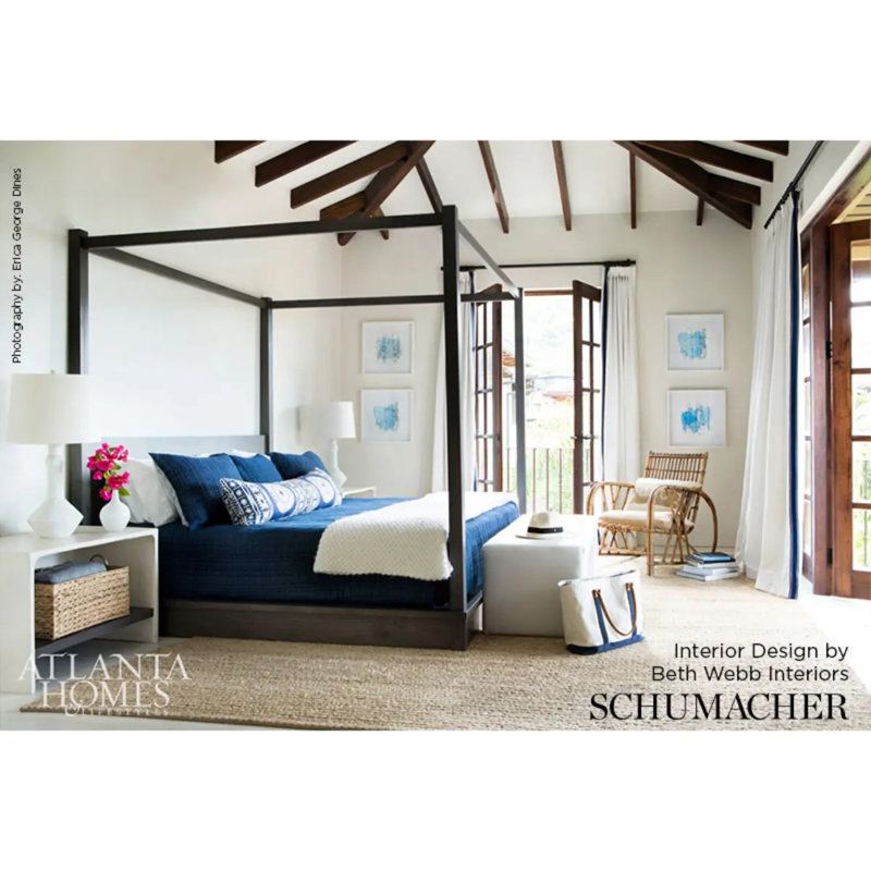 Tissu imprimé Schumacher x Mary McDonald Bora Bora, Marin