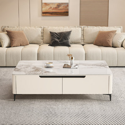 Luxury-Style Granite-Panel Storage Coffee Table