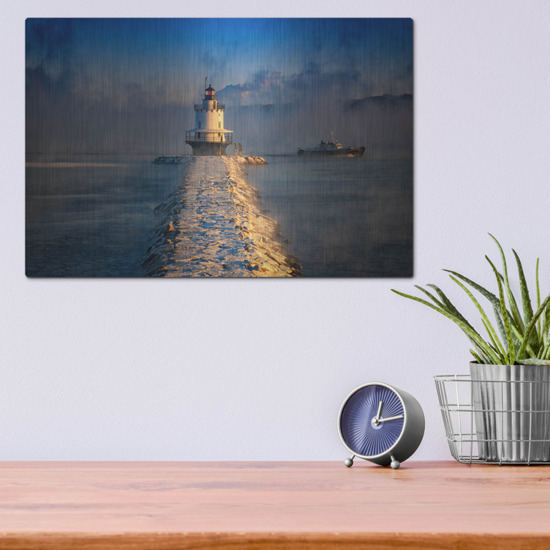 Mur en métal Breakwater Bay «Passing The Lighthouse» par Rick Berk, H 12 po x l 16 po