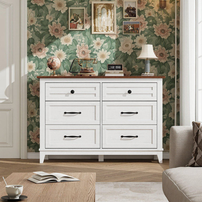 Commode 47 po de large avec rangement autoportant, Blanc / Brun