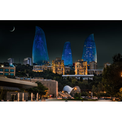 Moon and Flame Towers skyscraper 1 Piece Wrapped Canvas Wall Art