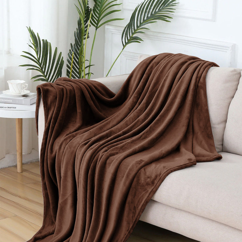 Carsonhill Reversible Mink Faux Fur Plush Fleece Throw/ Blanket, W150 x L200cm, Coffee