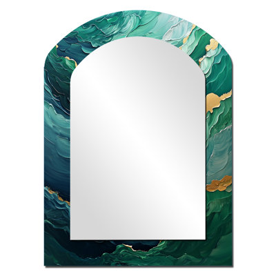 Parallel Beach of Abstract Coastal Ink I - Minimalisme arche grand miroir, miroir mural décoratif asymétrique moderne, impression d'art en métal