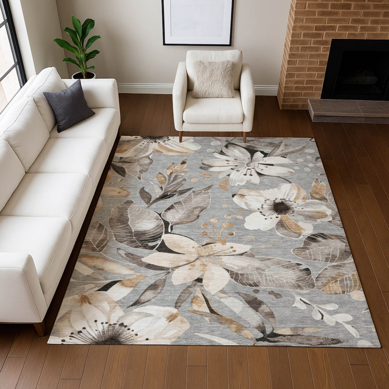 Machine Washable Indoor/Outdoor Millner ACN2260 Floral Rug, Rectangle 10 pi x 14 pi
