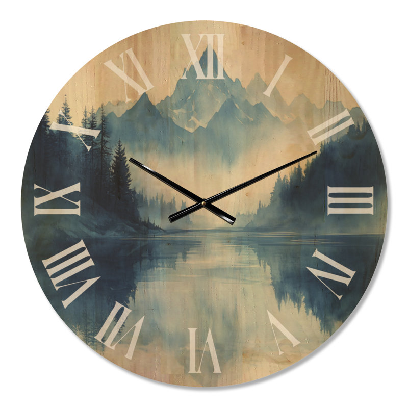 Impression surdimensionnée d'horloge murale en bois pittoresque - brume Mountain River, Large