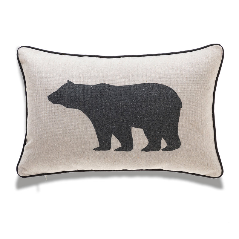 Bear Animal Print Linen Throw Pillow, Black