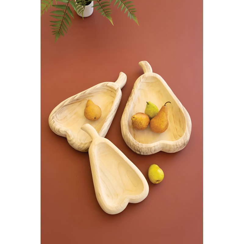 SET OF THREE PEAR-SHAPED CARVED WOOD BOWLS