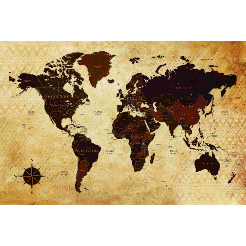 " Distressed World Map ", 8" H x 12" W