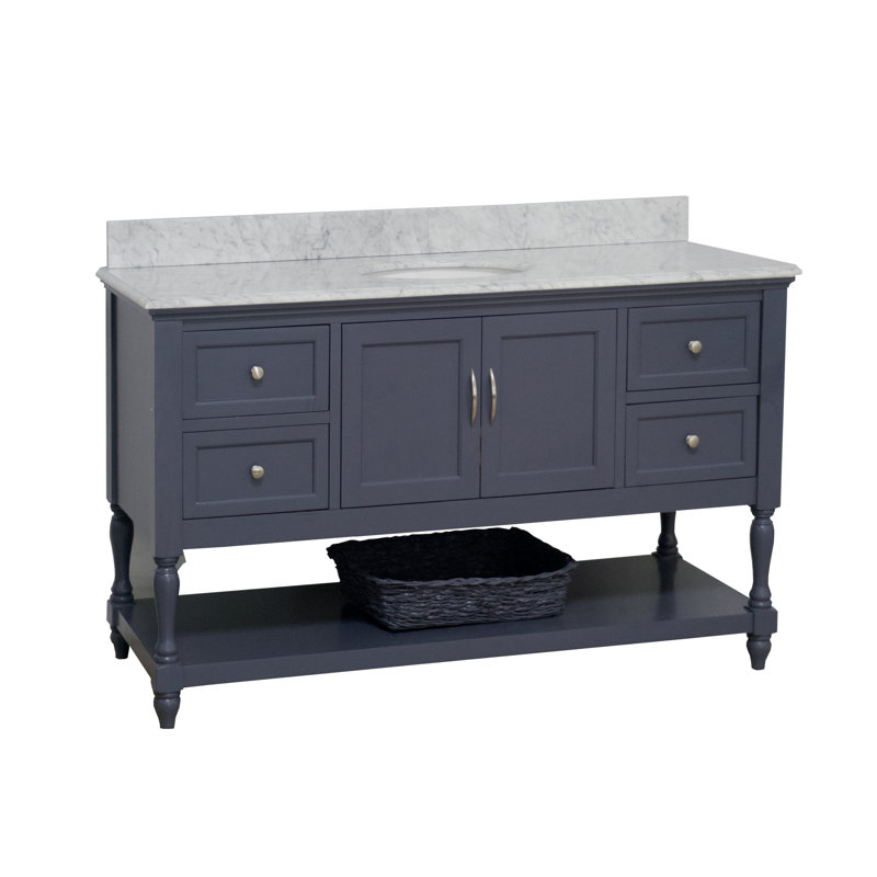 Ensemble de meuble-lavabo simple de 60 po Hampton, Gris marine, Marbre de Carrare