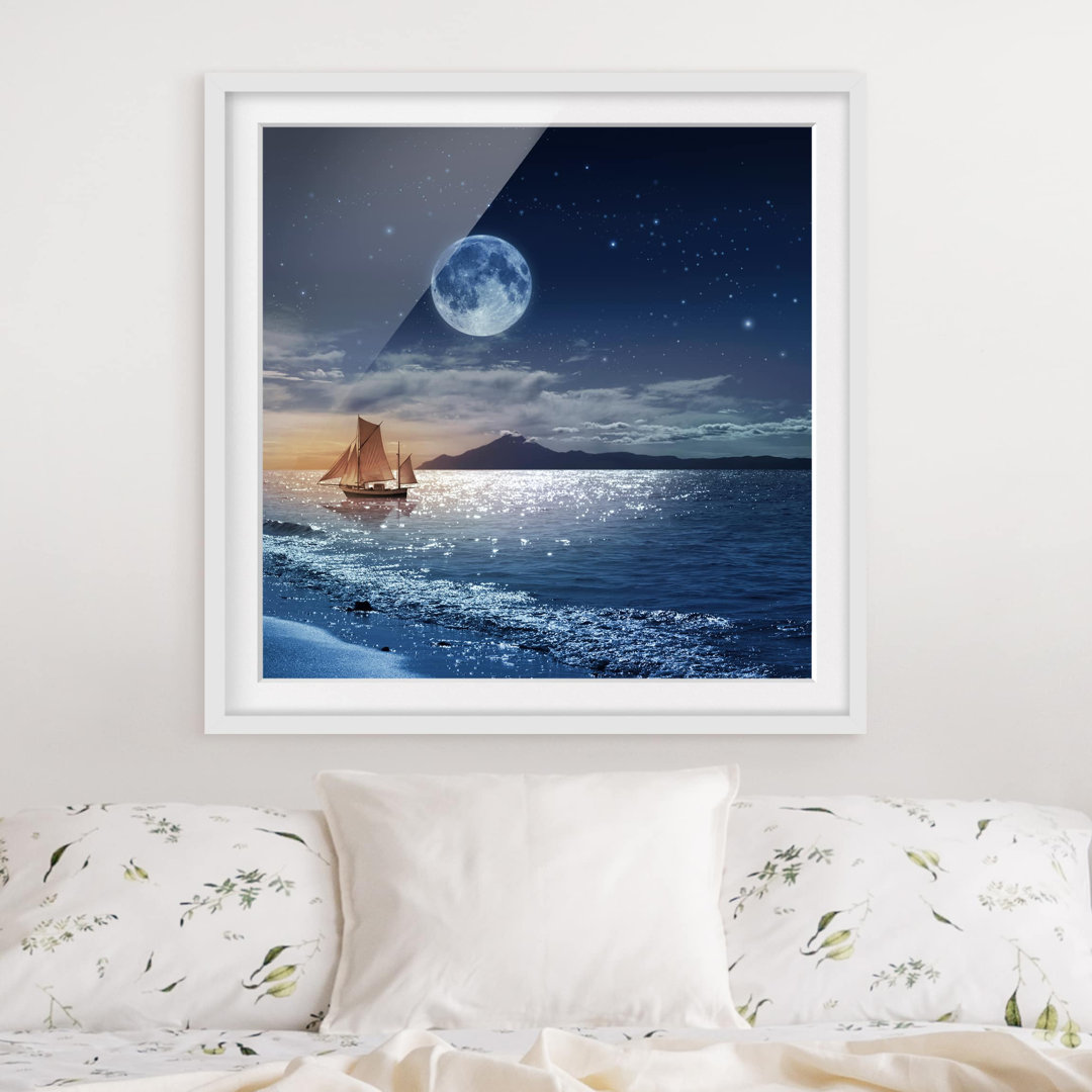 Gerahmtes Poster Moon Night Sea