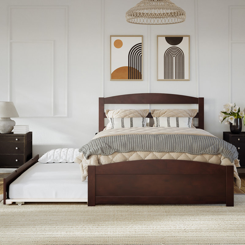 Elliana Solid Wood Platform Bed with Footboard & Trundle, Queen, Walnut