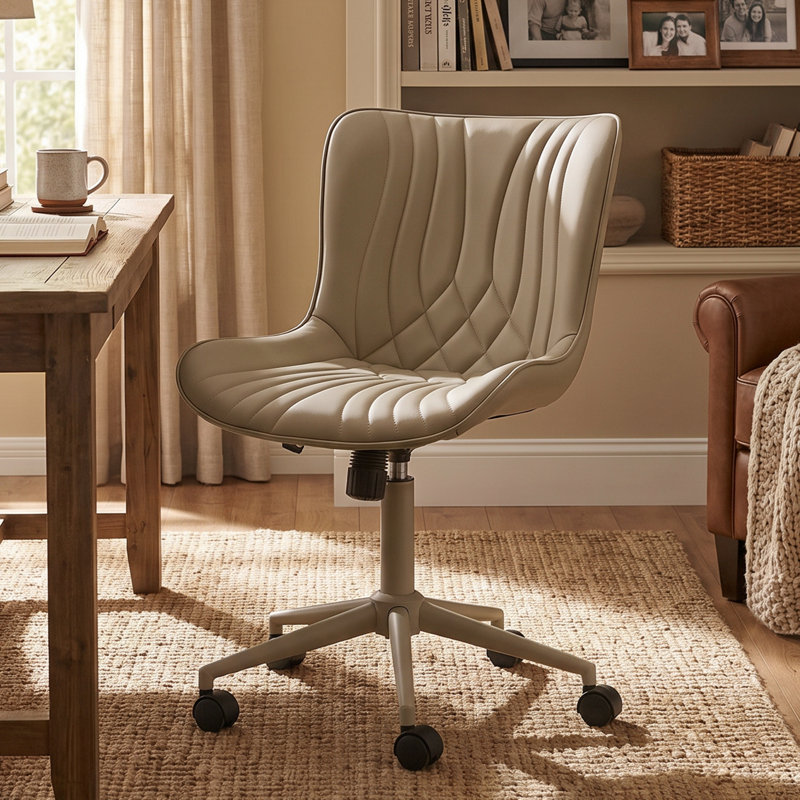 Brionni Upholstered Task Chair Swivel Executive Chair Faux Leather Home Office Chair with Wheels, Khaki Seat/ Khaki Frame