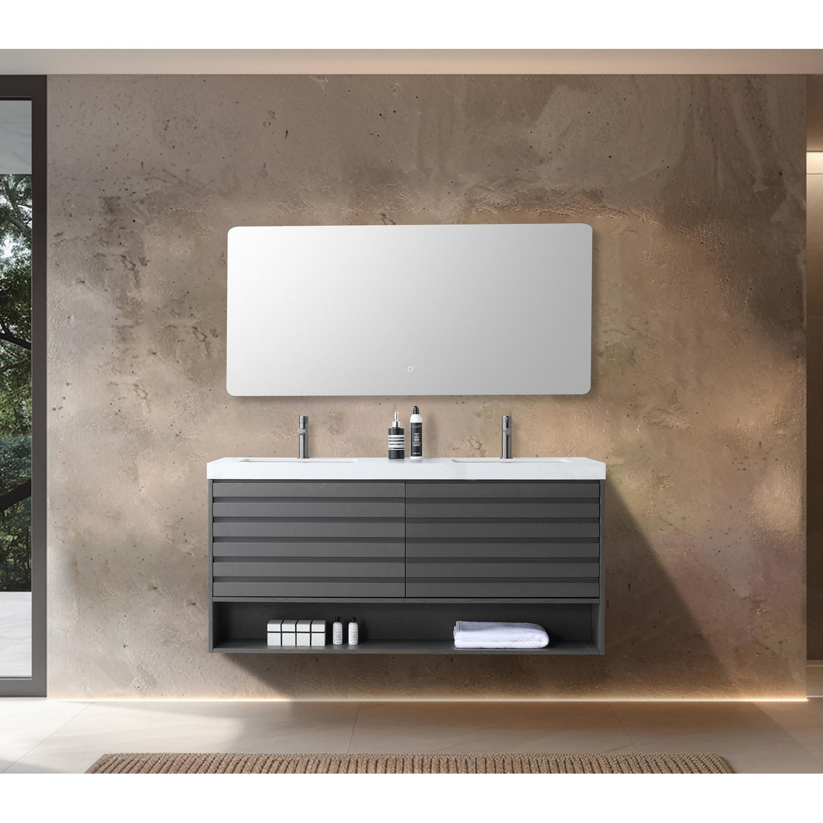 Maumelle 60" Cedar Double Bathroom Vanity, Charcoal, White
