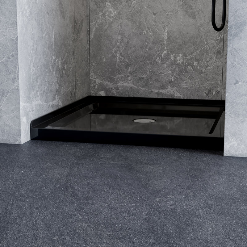 36" Black Acrylic Single Threshold Shower Base with Center Drain