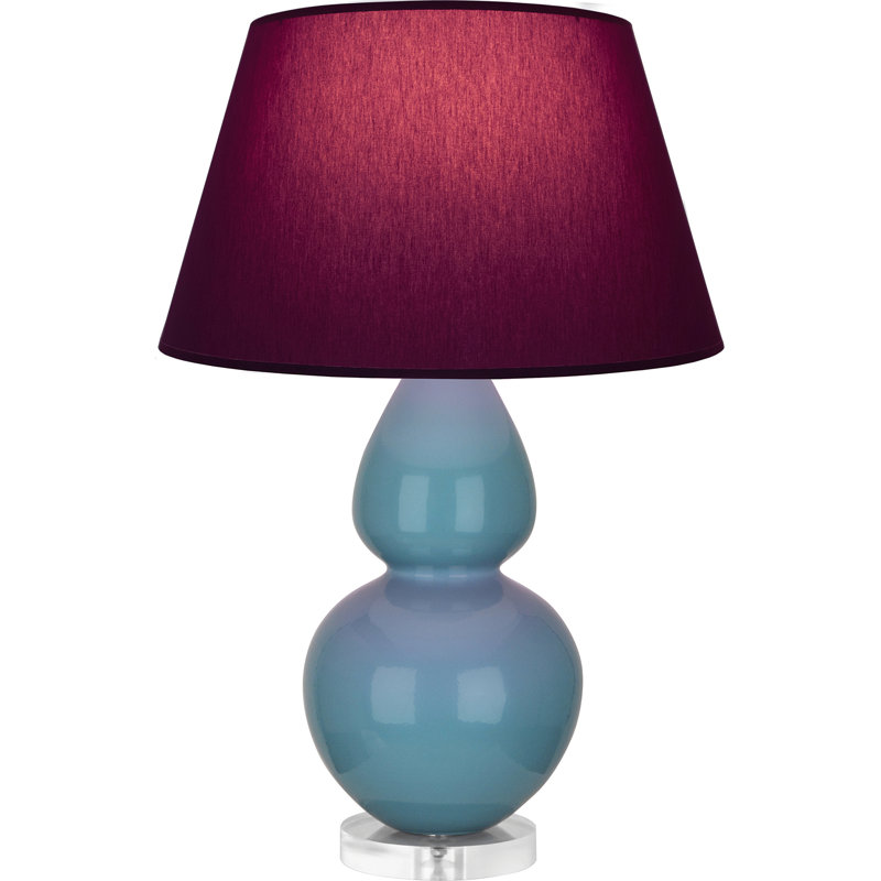 Lampe de table double gourde en céramique, Prune / lavande, Bleu acier émaillé / argent