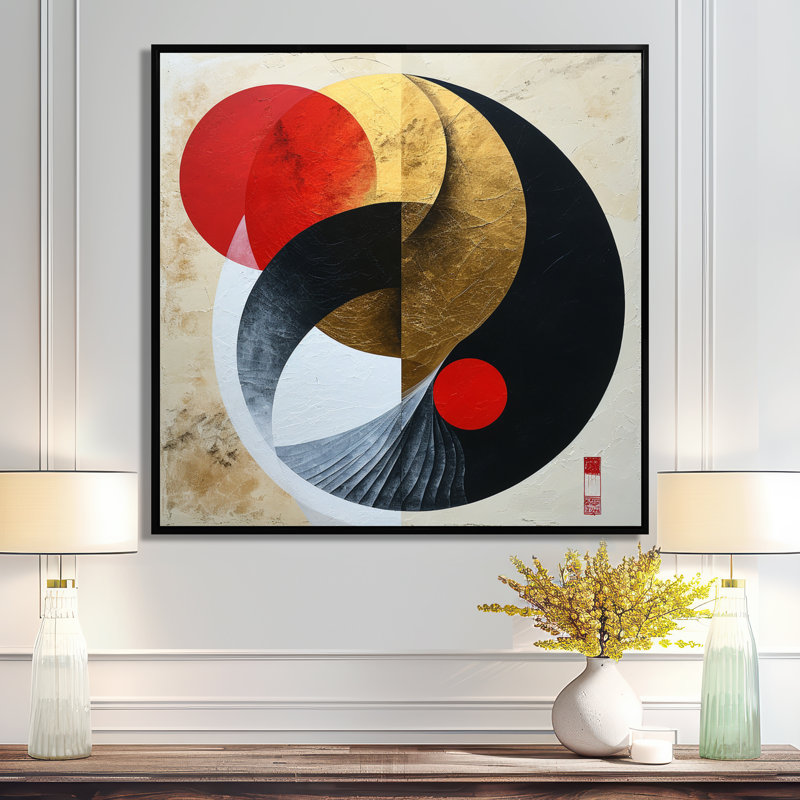 Art mural Ying Yang, Toile avec cadre flottant noir, H 16 po x l 16 po x P 1 po