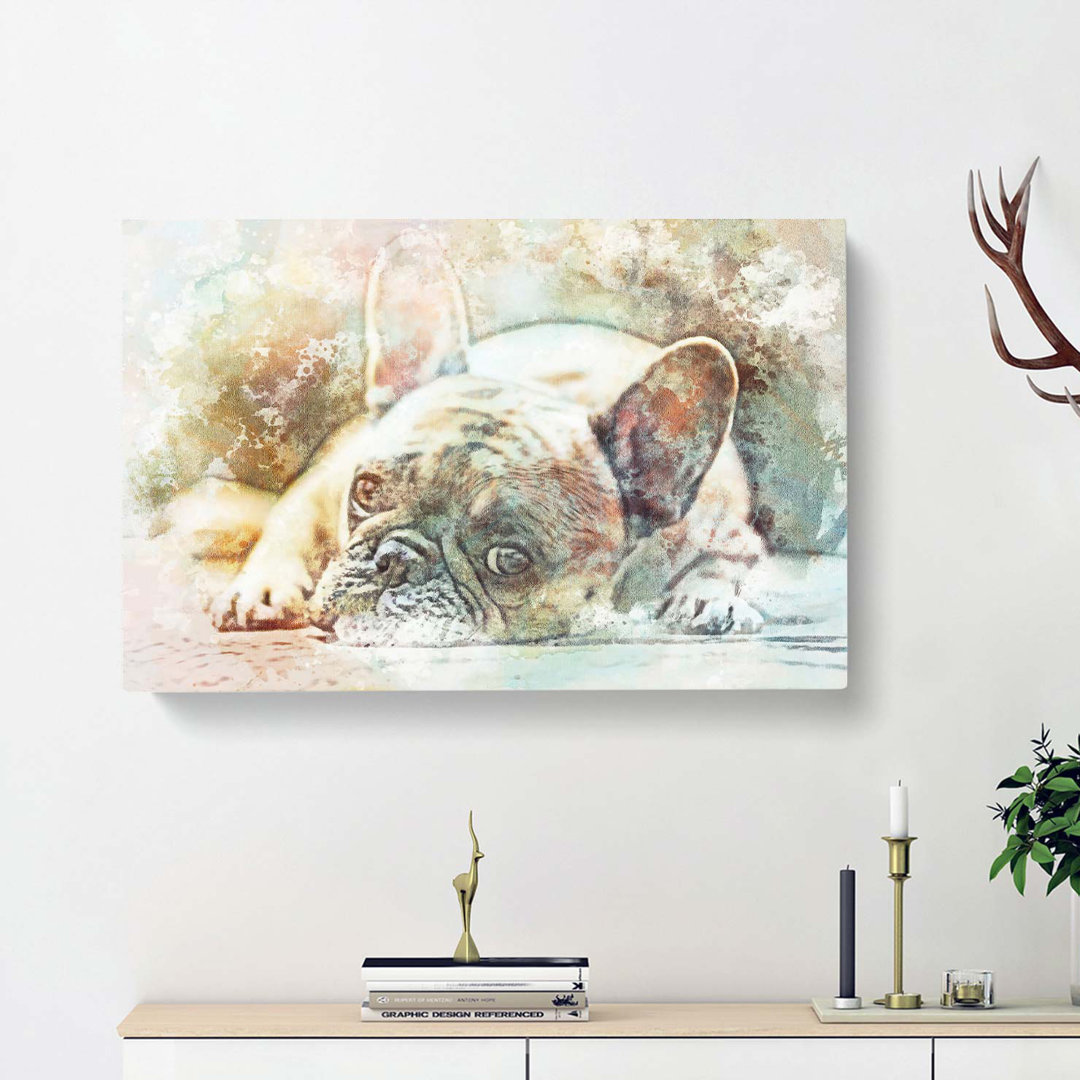 Fawn French Bulldog Dog in Abstract - Wrapped Canvas
