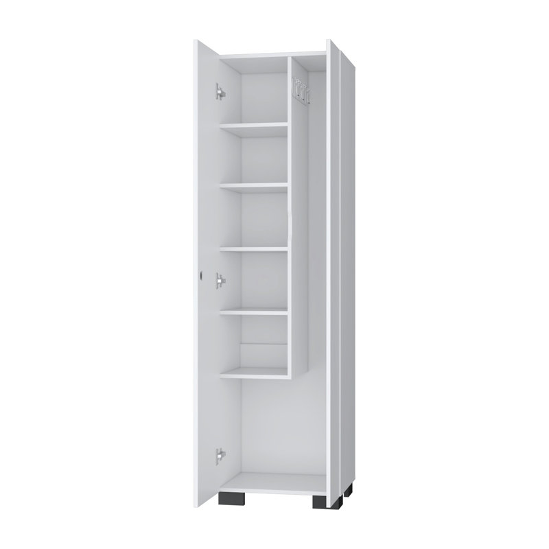 Armoire balai blanche avec tablettes de rangement