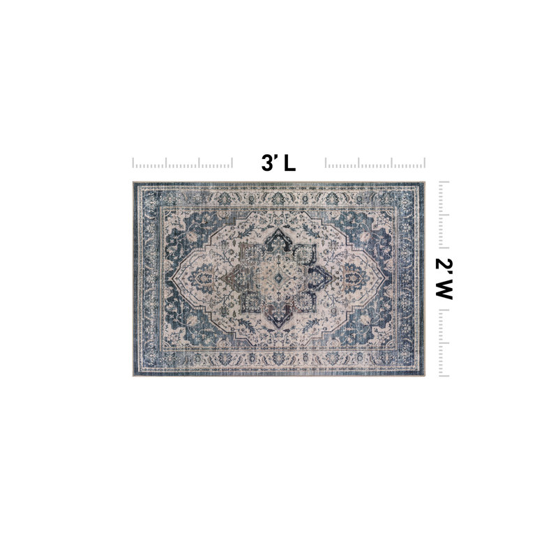 Tapis bleu marine antidérapant rétro, 2 pi x 3 pi
