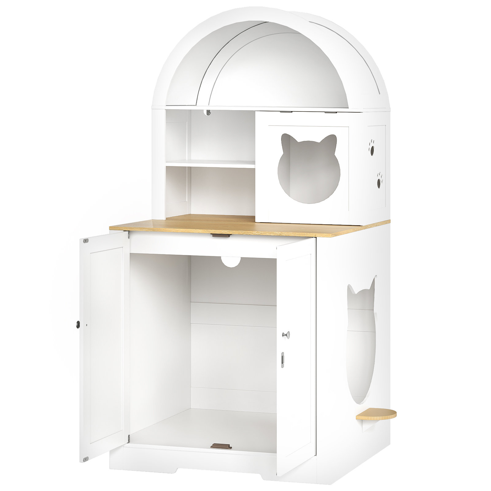 Ebern Designs Large Cat Litter Box Enclosure Furniture, Arched Hidden ...