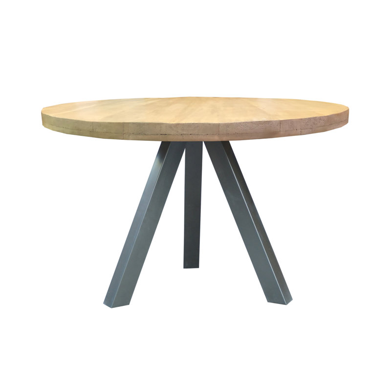 Piatto Round Solid Wood Top Metal Base Dining Table, Brown