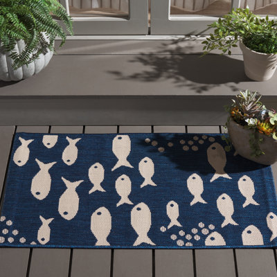 Tapis intérieur / extérieur bleu marine / beige Avani