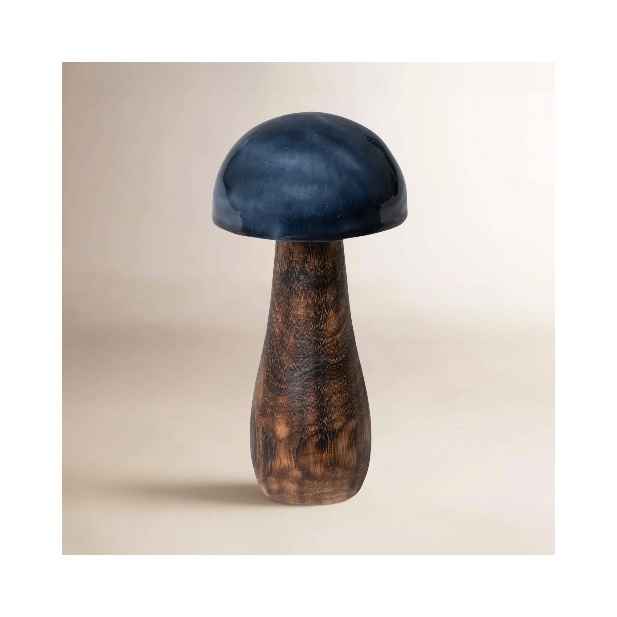 Lacquer Topped Mushroom, 5" H x 2.5" W x 2.5" D, Brown/Blue