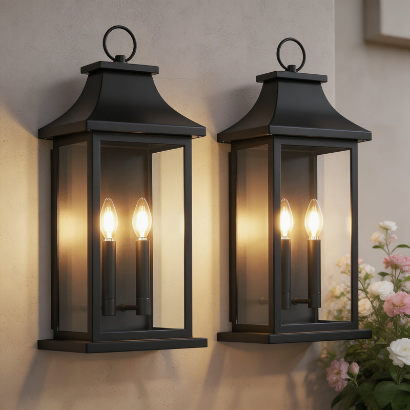 Grande applique murale d'extérieur noir mat 22 po, lanterne murale avec verre trempé, résistant aux intempéries pour porche, garage