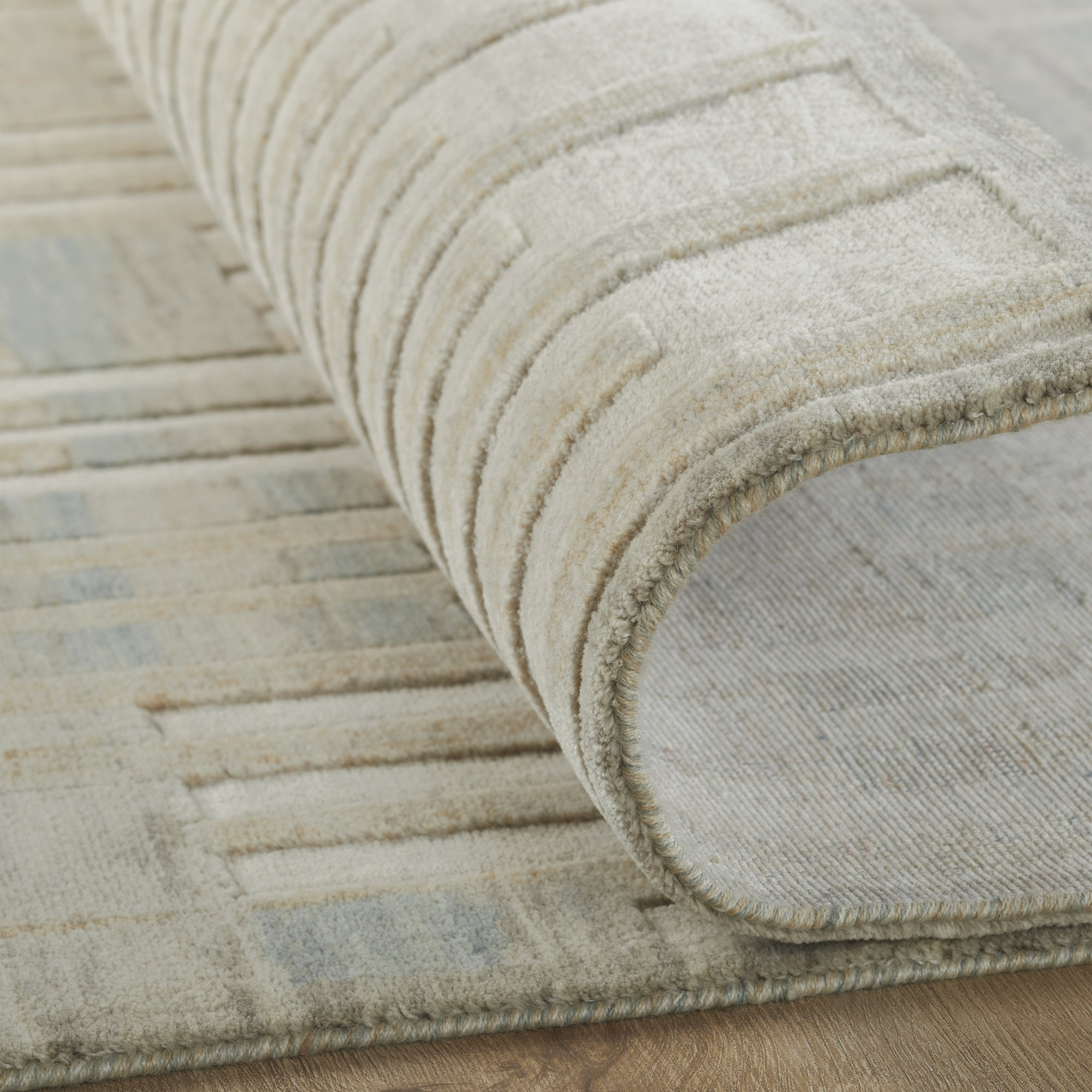 Wool Rug, Runner 2'6" x 10', Cream/Sand/Azure Abstract