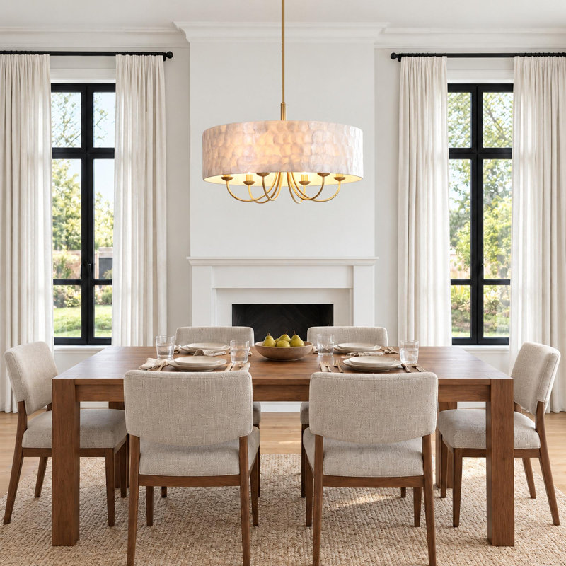 Lustre tambour à 6 lumières en coquille de capiz de 61 cm (24 po)