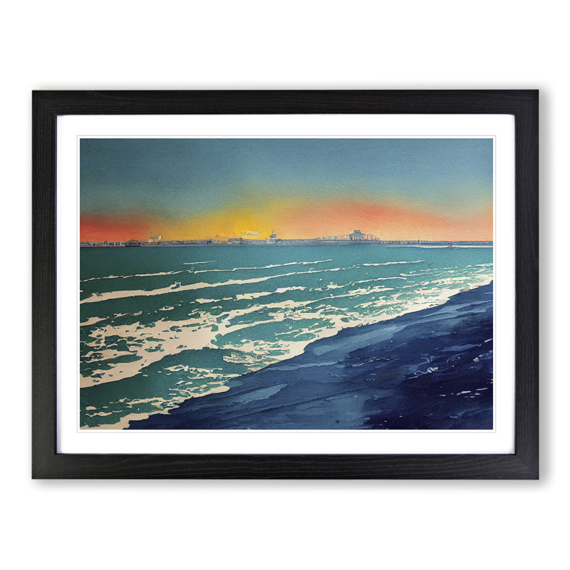 Beach In Watercolour Vol.4 - Single Picture Frame Painting, Black, 46cm H x 64cm W x 2cm D