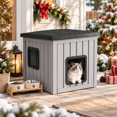 Outdoor Cat House Weatherproof – Durable 22.24" Resin Shelter for Indoor & Outdoor Use, Easy to Clean