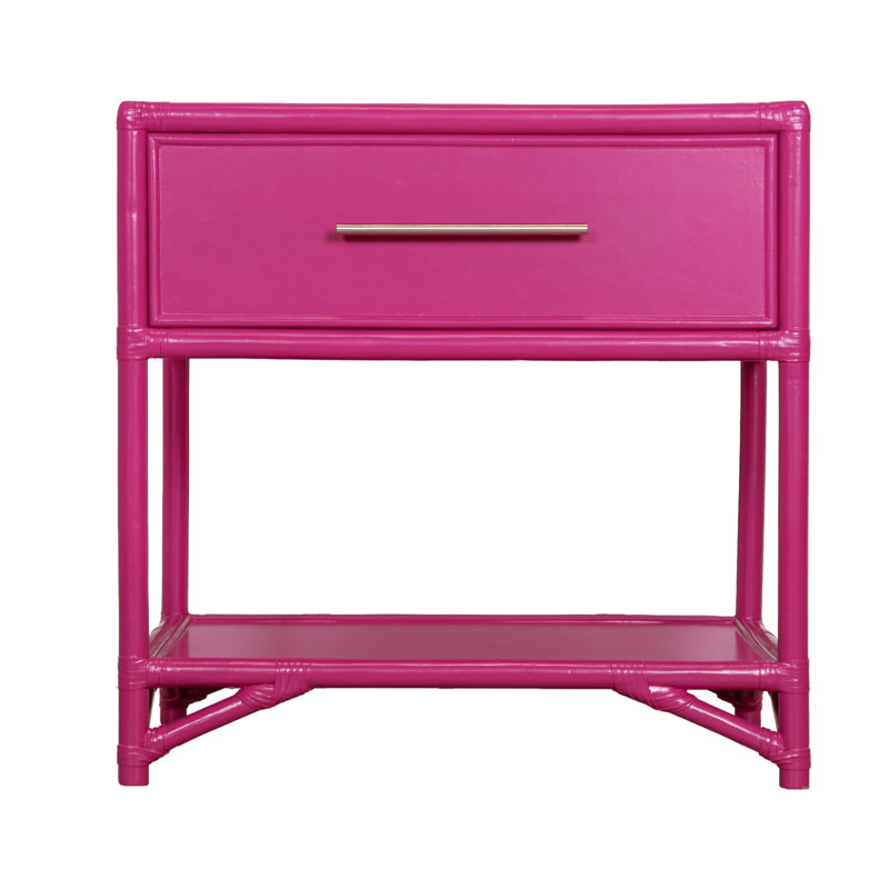 Olivia Collection 1 - Drawer Rattan Nightstand, Hot Pink