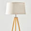 Lampe sur pied moderne de 61 po à DEL Emma avec abat-jour tambour en tissu blanc et base en bois chaud Emma, ampoule incluse-79261727