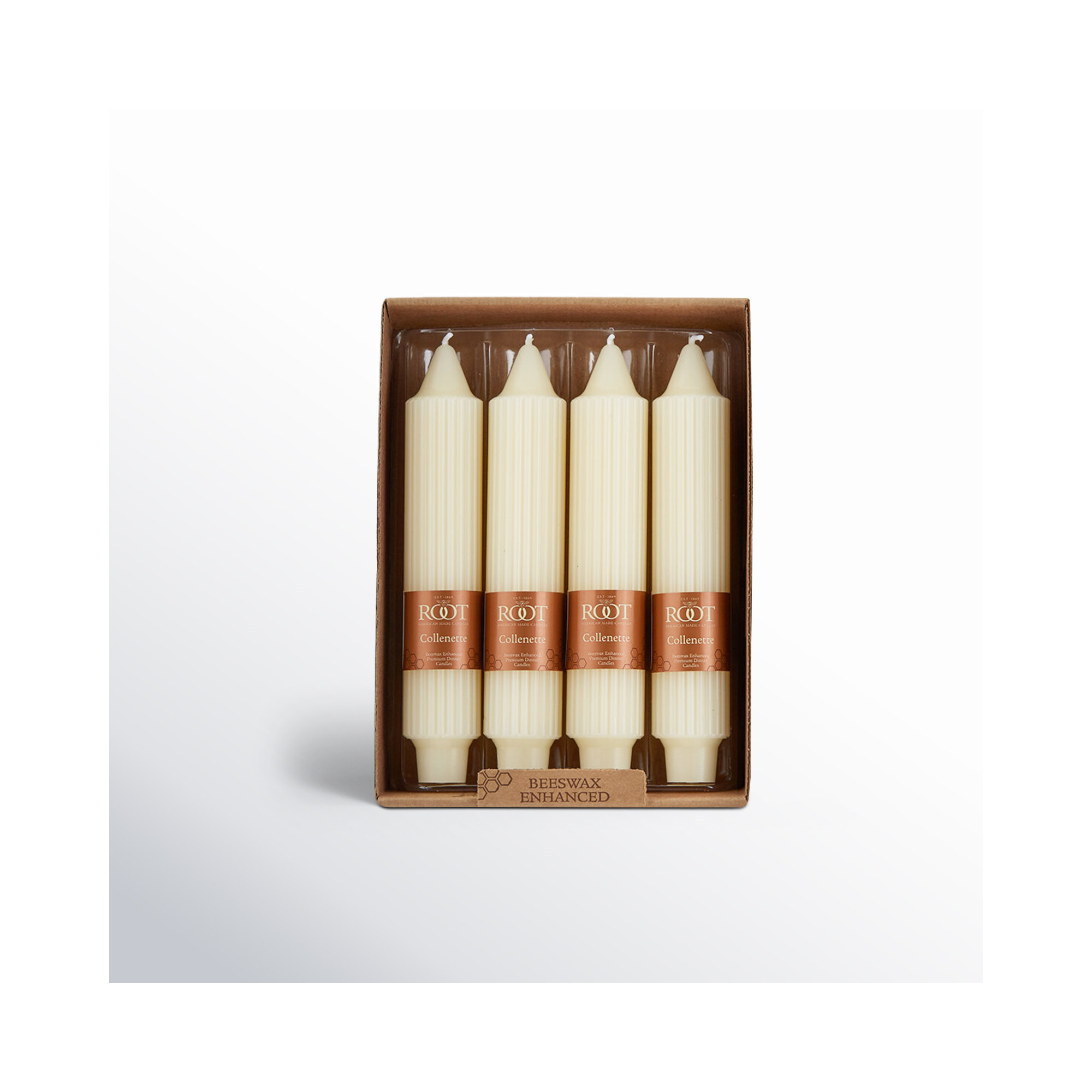 Grecian Collenette Unscented Taper Candle, Ivory, 7" H x 1.25" W x 1.25" D